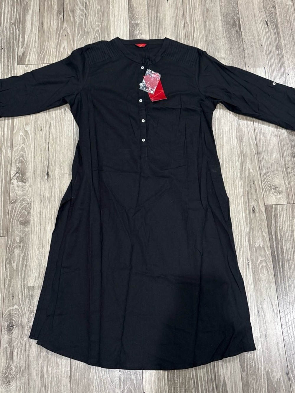 New Black Cotton/Linen Blend Traditional Women’s Kurta, Size 12